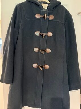 L.L.Bean Women’s 2X Navy Blue Wool Duffle Coat Hooded Toggle Jacket